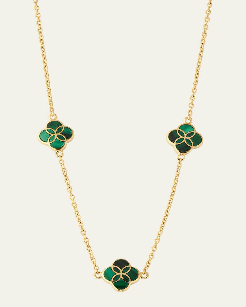 Triple Petal Gemstone Station Necklace